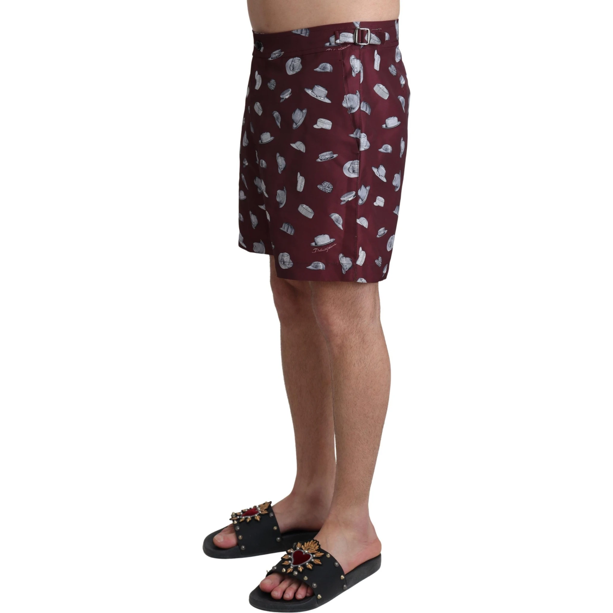 Maroon Hats Print Beachwear Shorts Swimwear