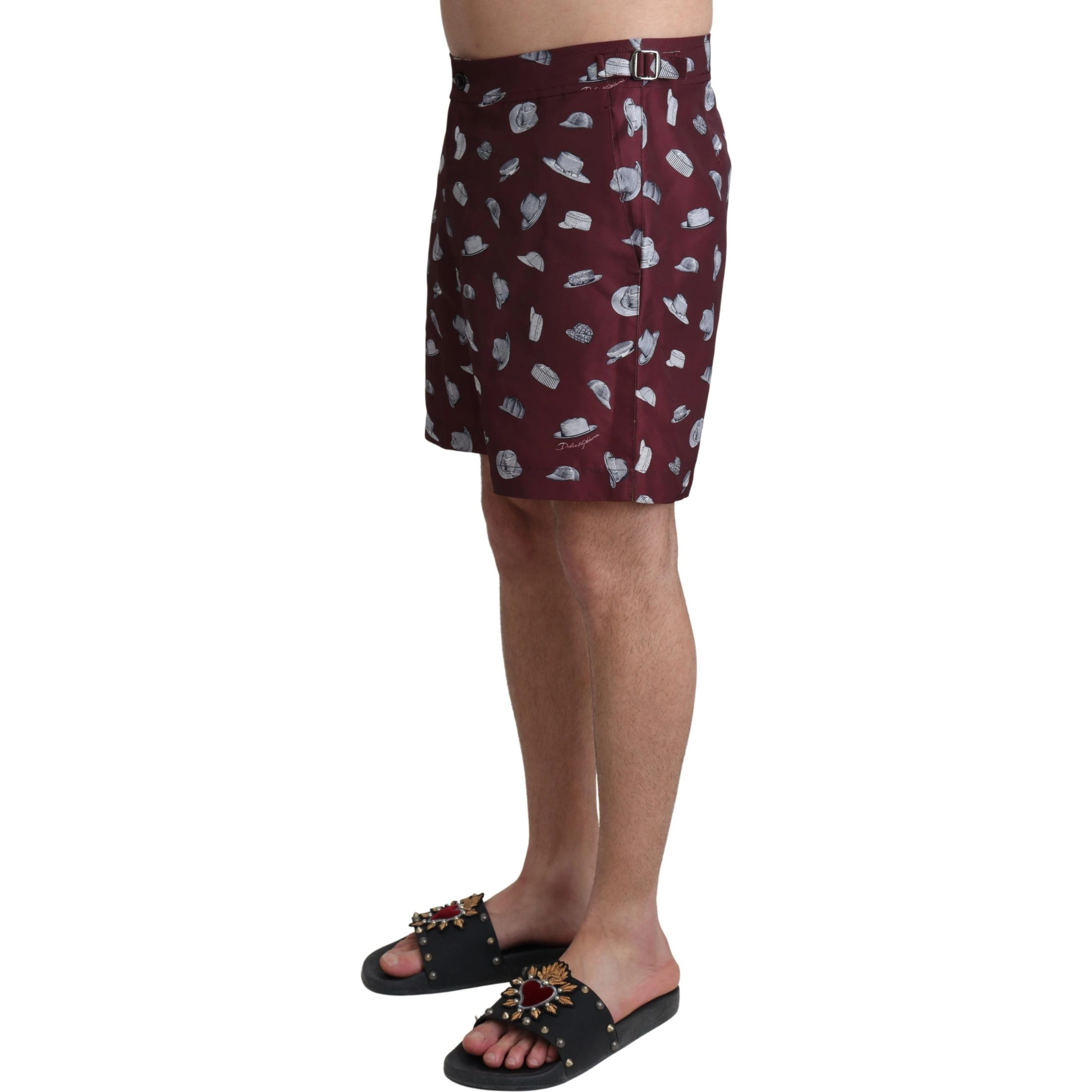 Maroon Hats Print Beachwear Shorts Swimwear