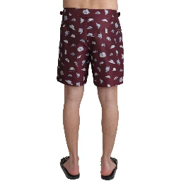Maroon Hats Print Beachwear Shorts Swimwear