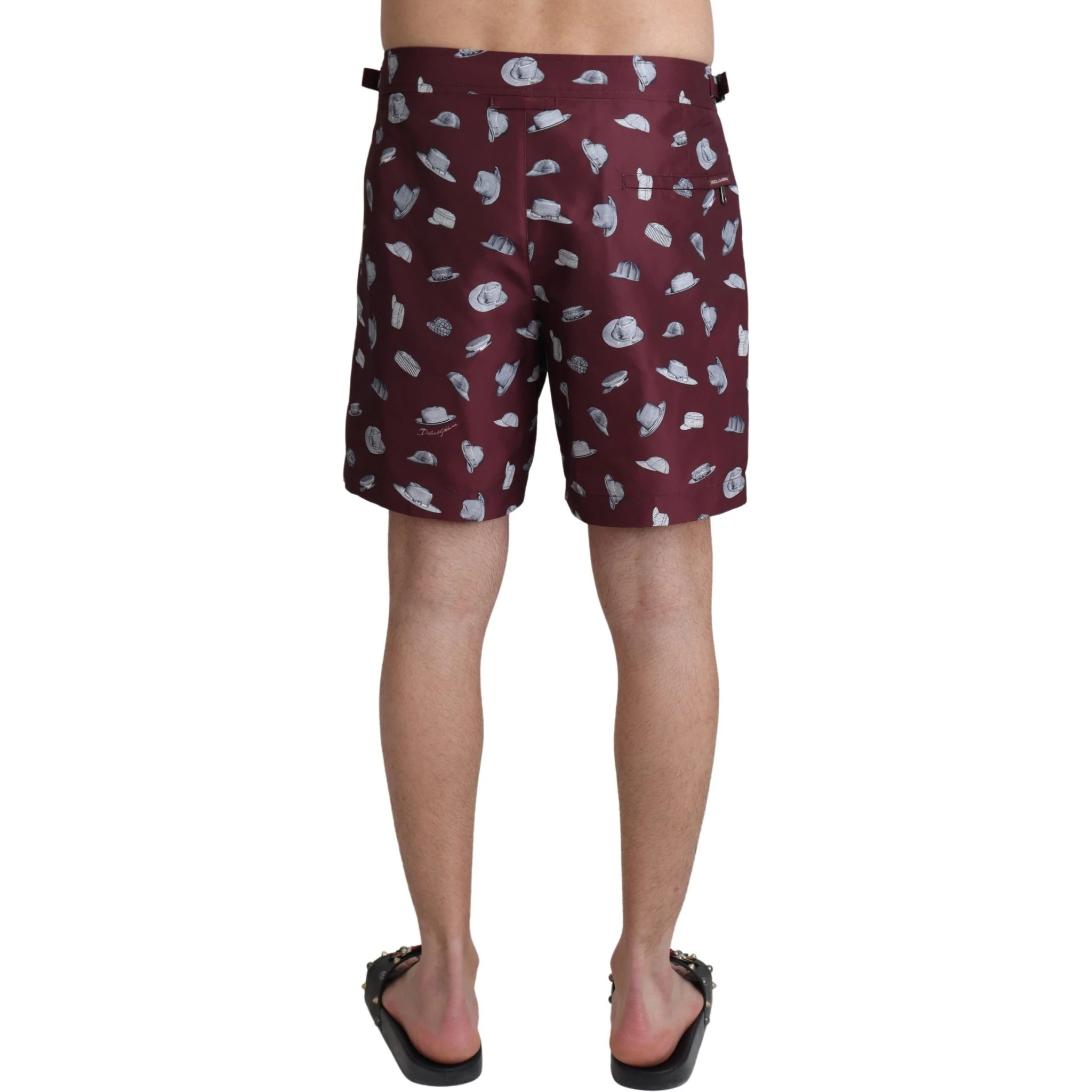 Maroon Hats Print Beachwear Shorts Swimwear