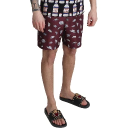 Maroon Hats Print Beachwear Shorts Swimwear
