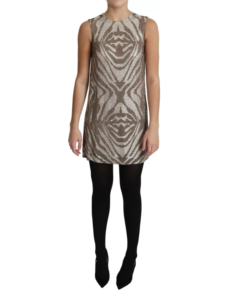Brown Crystal Shift Mini Zebra Silver Dress