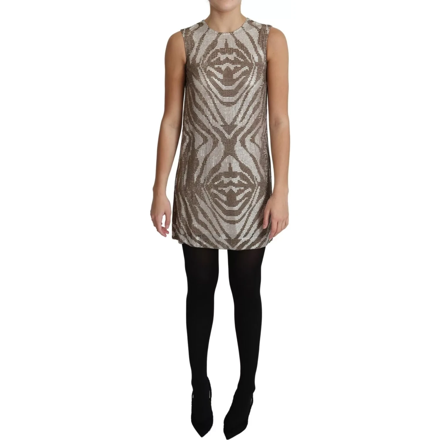 Brown Crystal Shift Mini Zebra Silver Dress