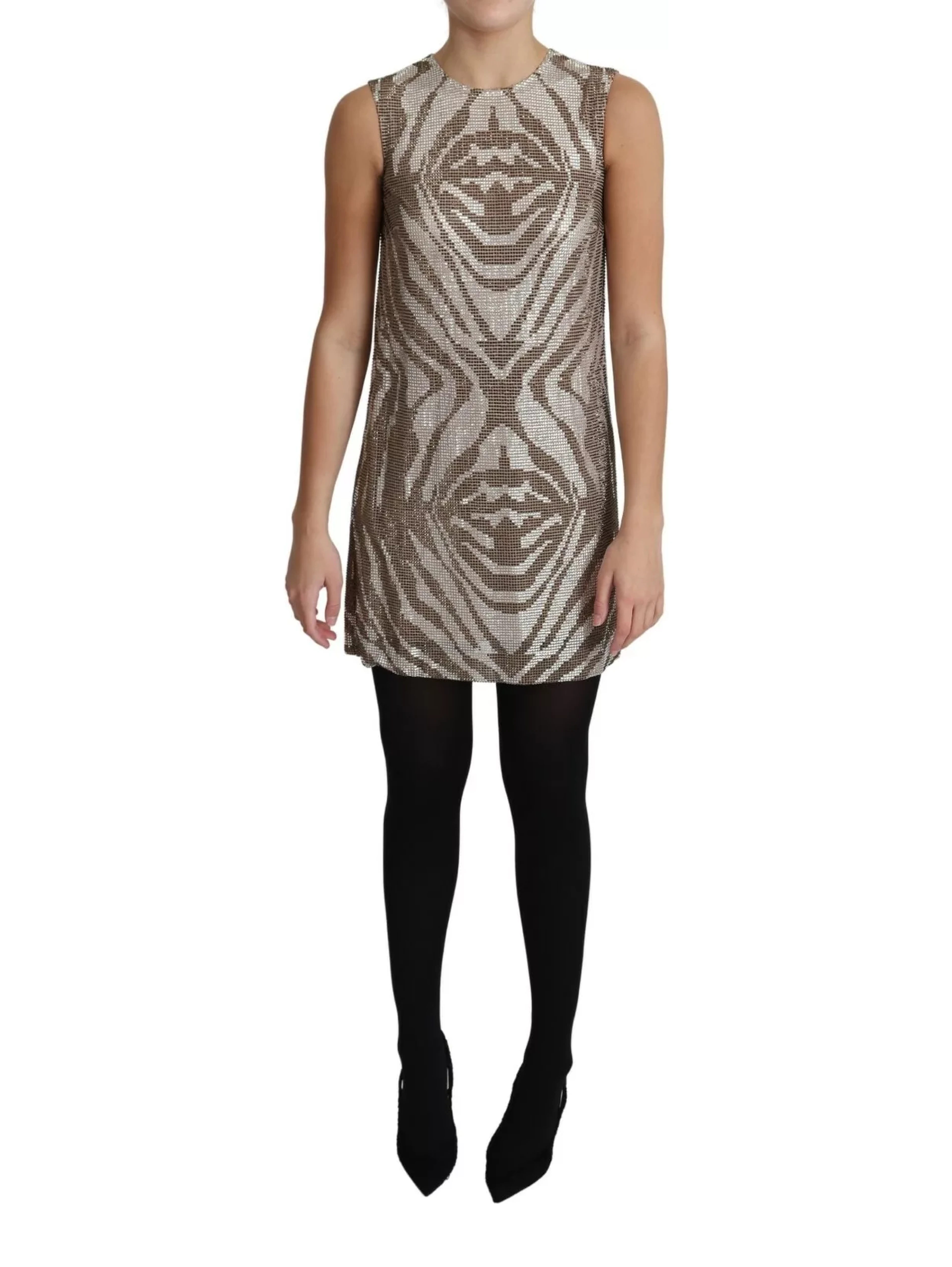 Brown Crystal Shift Mini Zebra Silver Dress