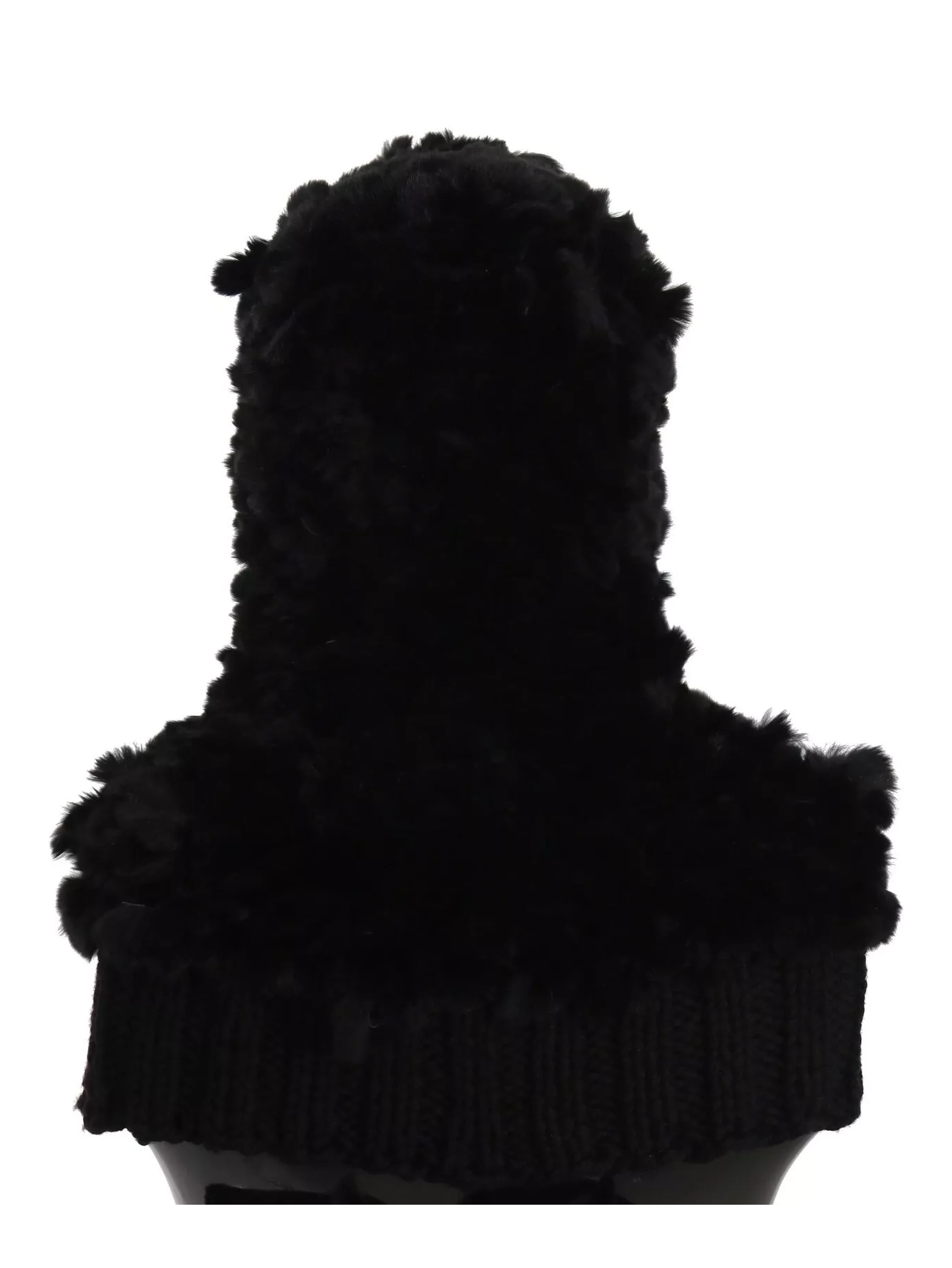 Black Silver Fox Fur Cashmere Hooded Scarf