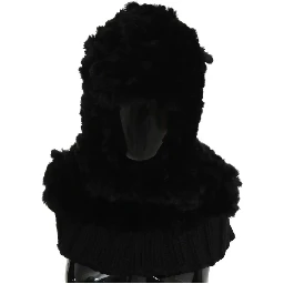 Black Silver Fox Fur Cashmere Hooded Scarf