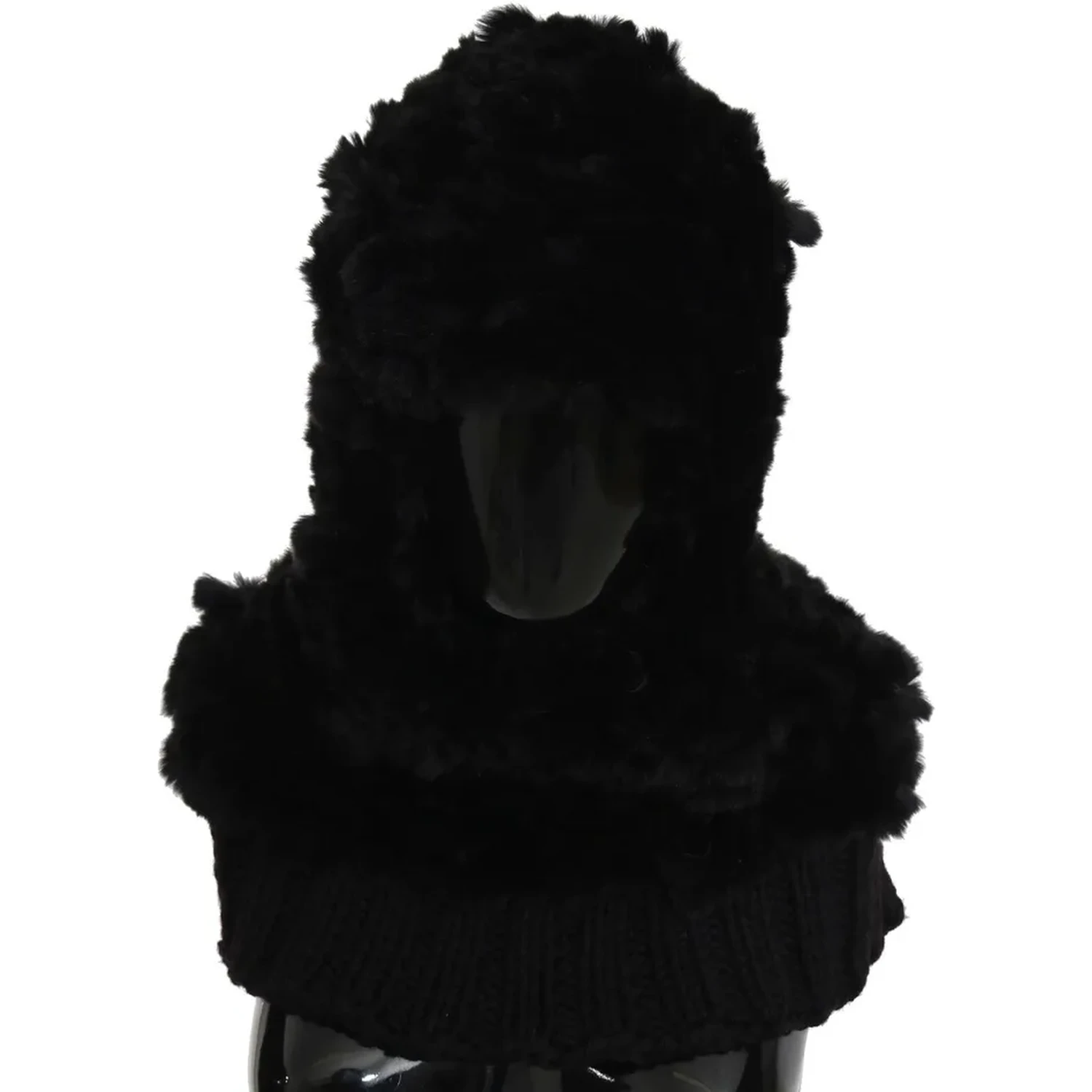 Black Silver Fox Fur Cashmere Hooded Scarf