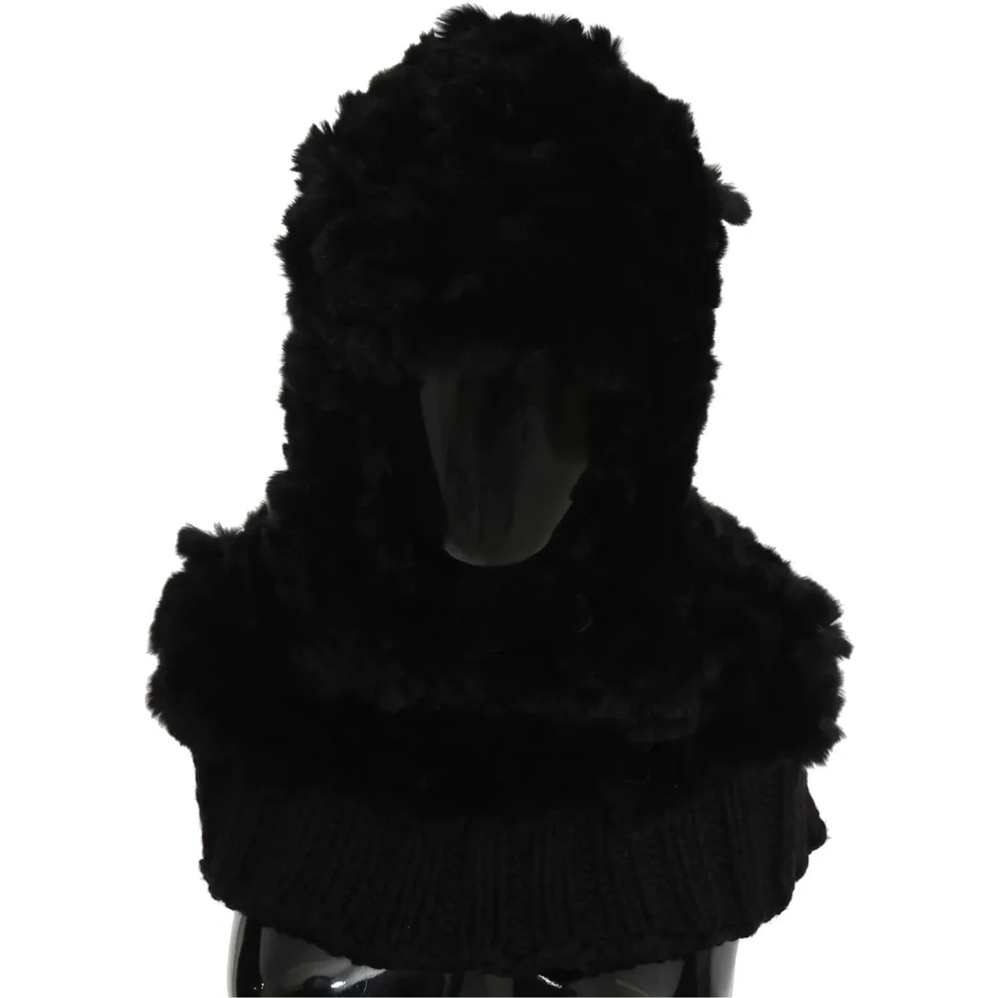 Black Silver Fox Fur Cashmere Hooded Scarf