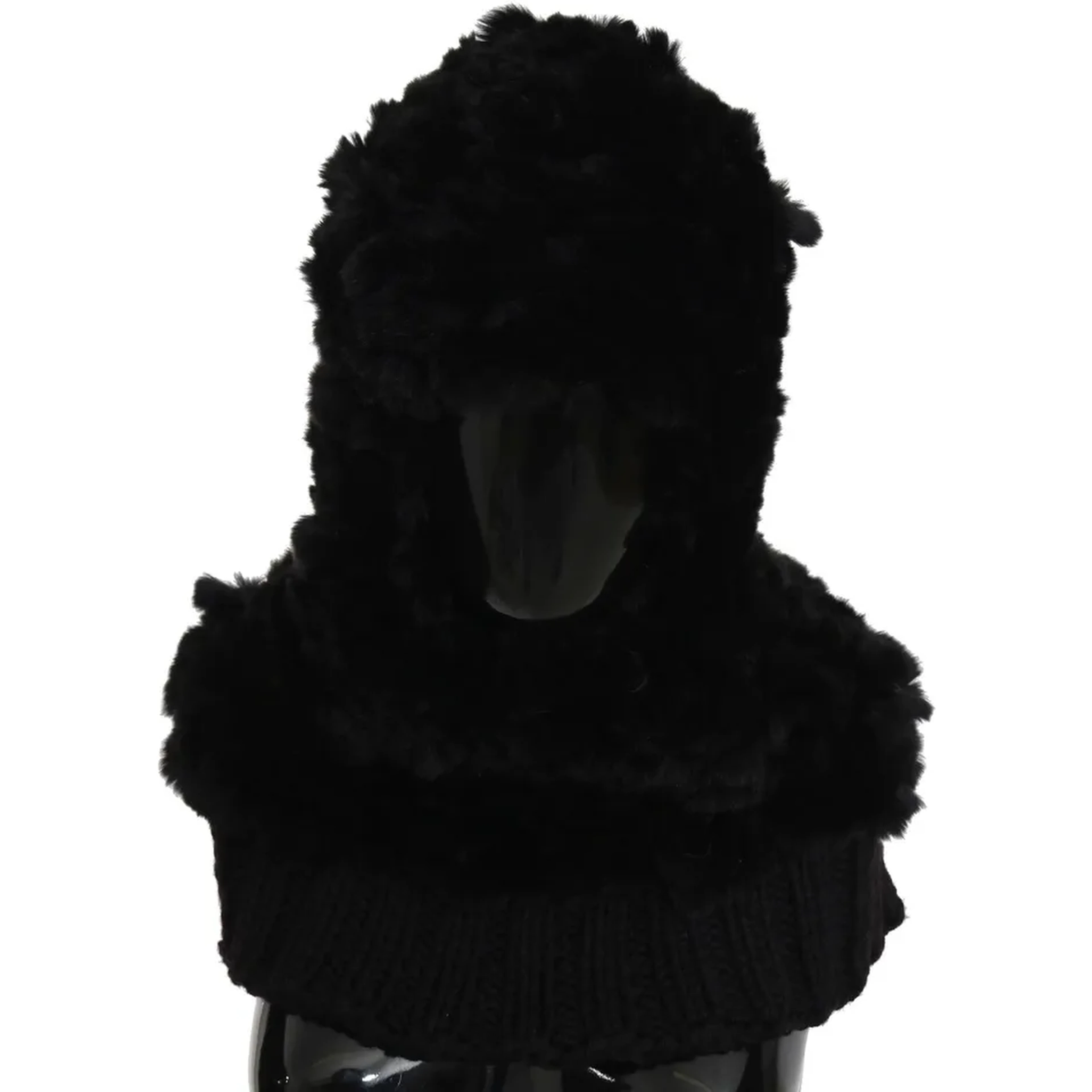 Black Silver Fox Fur Cashmere Hooded Scarf