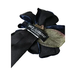 Black Silk Gold Brass Floral Hair Pin Brooch