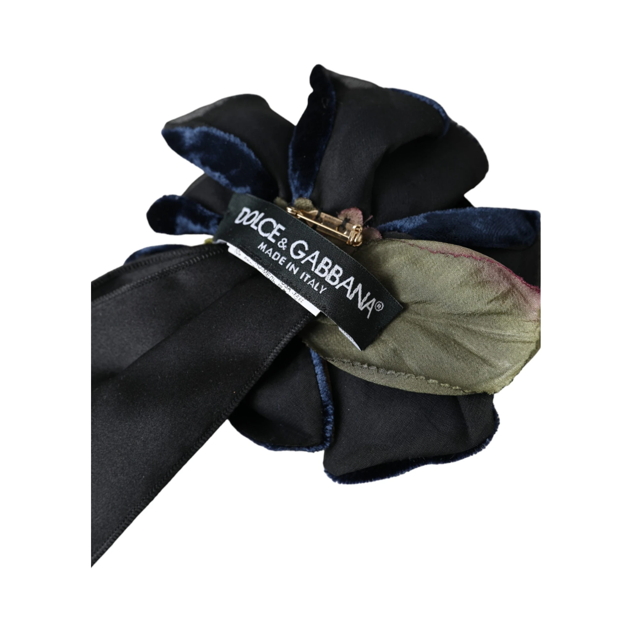 Black Silk Gold Brass Floral Hair Pin Brooch