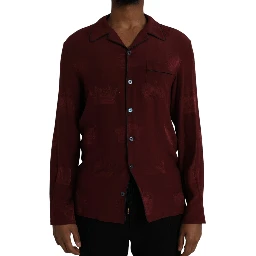 Maroon Crown Jacquard Silk Long Sleeve Shirt