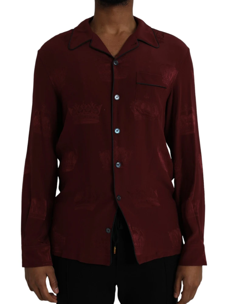 Maroon Crown Jacquard Silk Long Sleeve Shirt