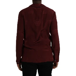 Maroon Crown Jacquard Silk Long Sleeve Shirt