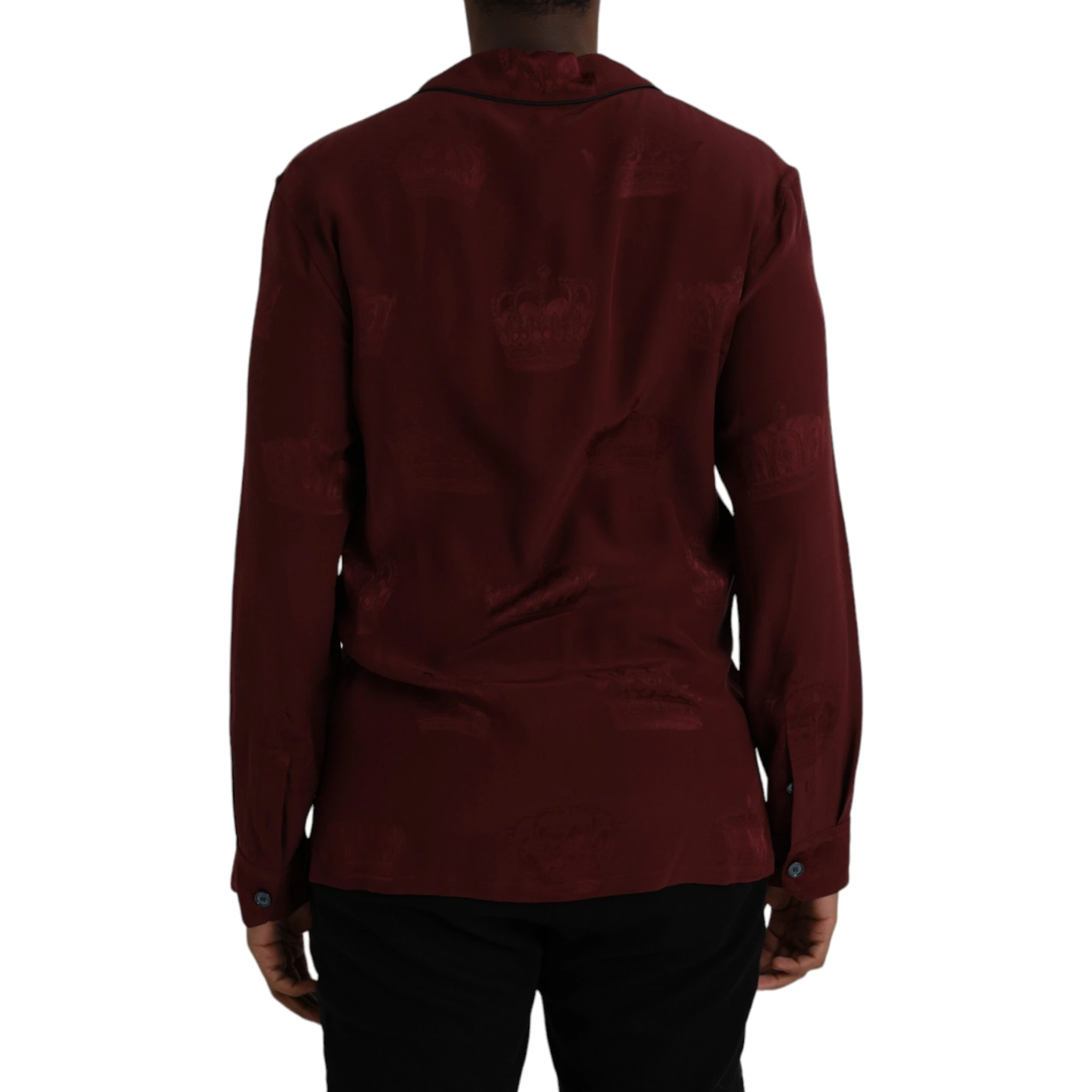 Maroon Crown Jacquard Silk Long Sleeve Shirt