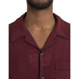 Maroon Crown Jacquard Silk Long Sleeve Shirt
