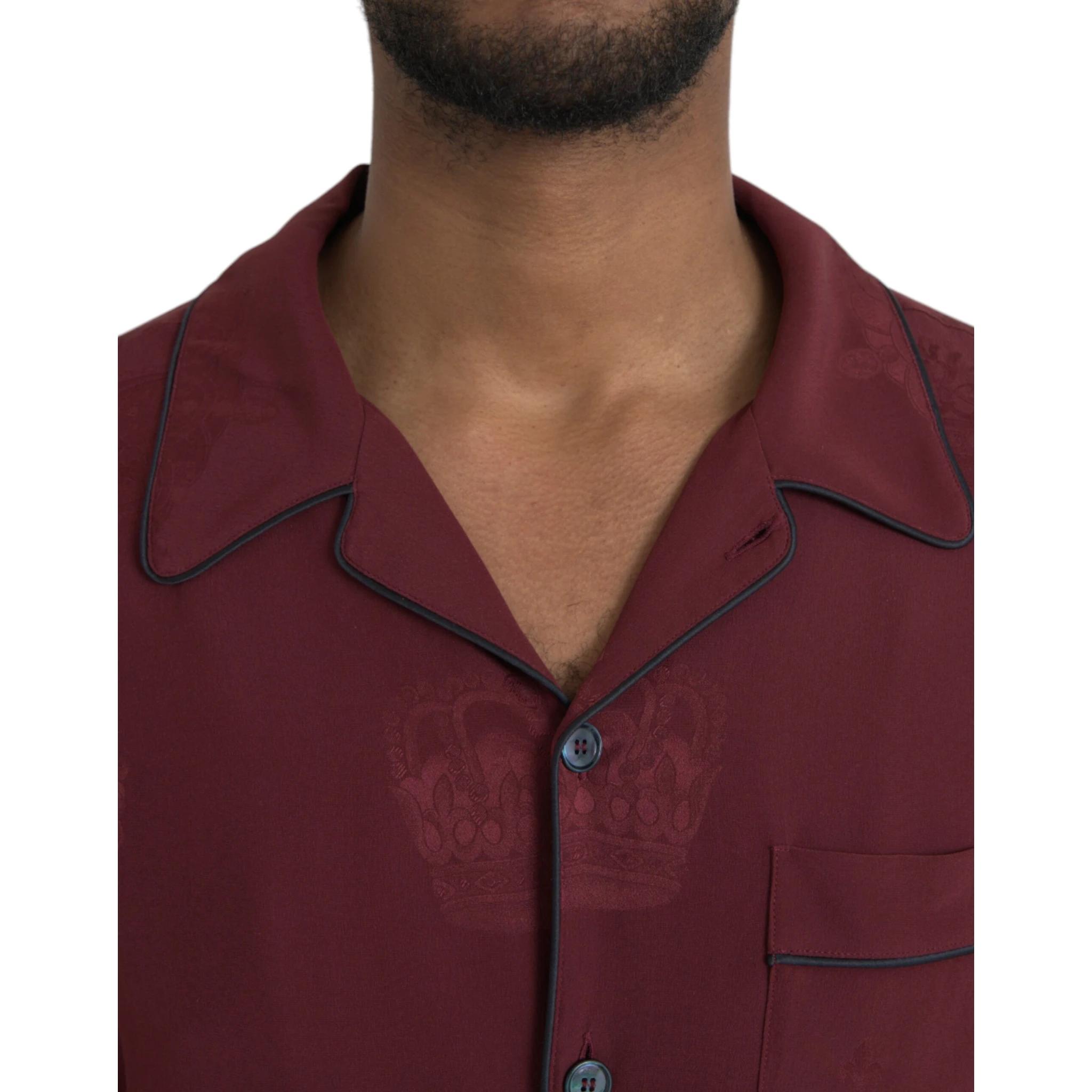 Maroon Crown Jacquard Silk Long Sleeve Shirt