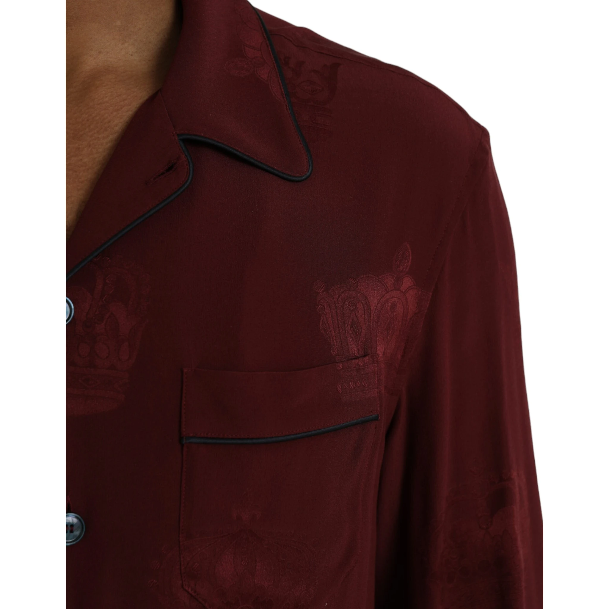 Maroon Crown Jacquard Silk Long Sleeve Shirt