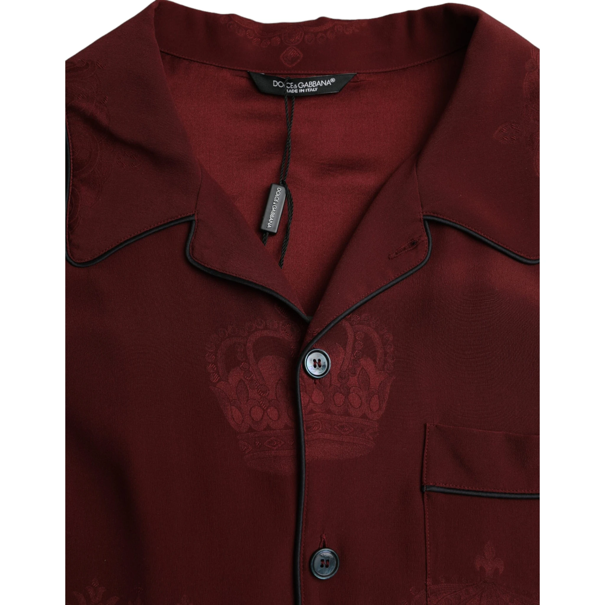 Maroon Crown Jacquard Silk Long Sleeve Shirt