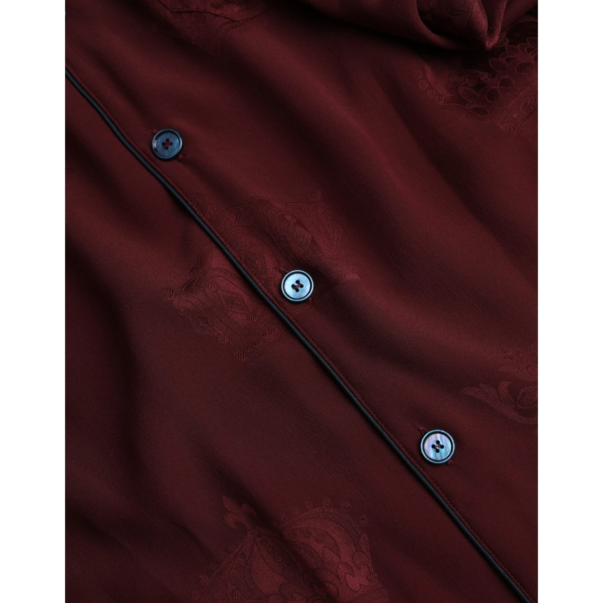 Maroon Crown Jacquard Silk Long Sleeve Shirt