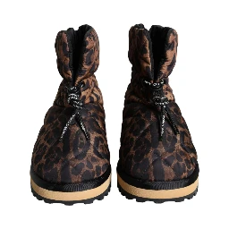 Brown Leopard Ankle Boots Padded Shoes