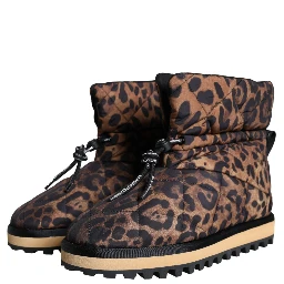 Brown Leopard Ankle Boots Padded Shoes