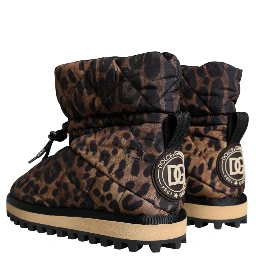 Brown Leopard Ankle Boots Padded Shoes