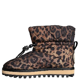 Brown Leopard Ankle Boots Padded Shoes