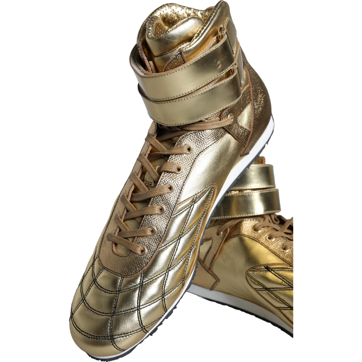 Gold Leather Sartoria High Top Sneakers Shoes