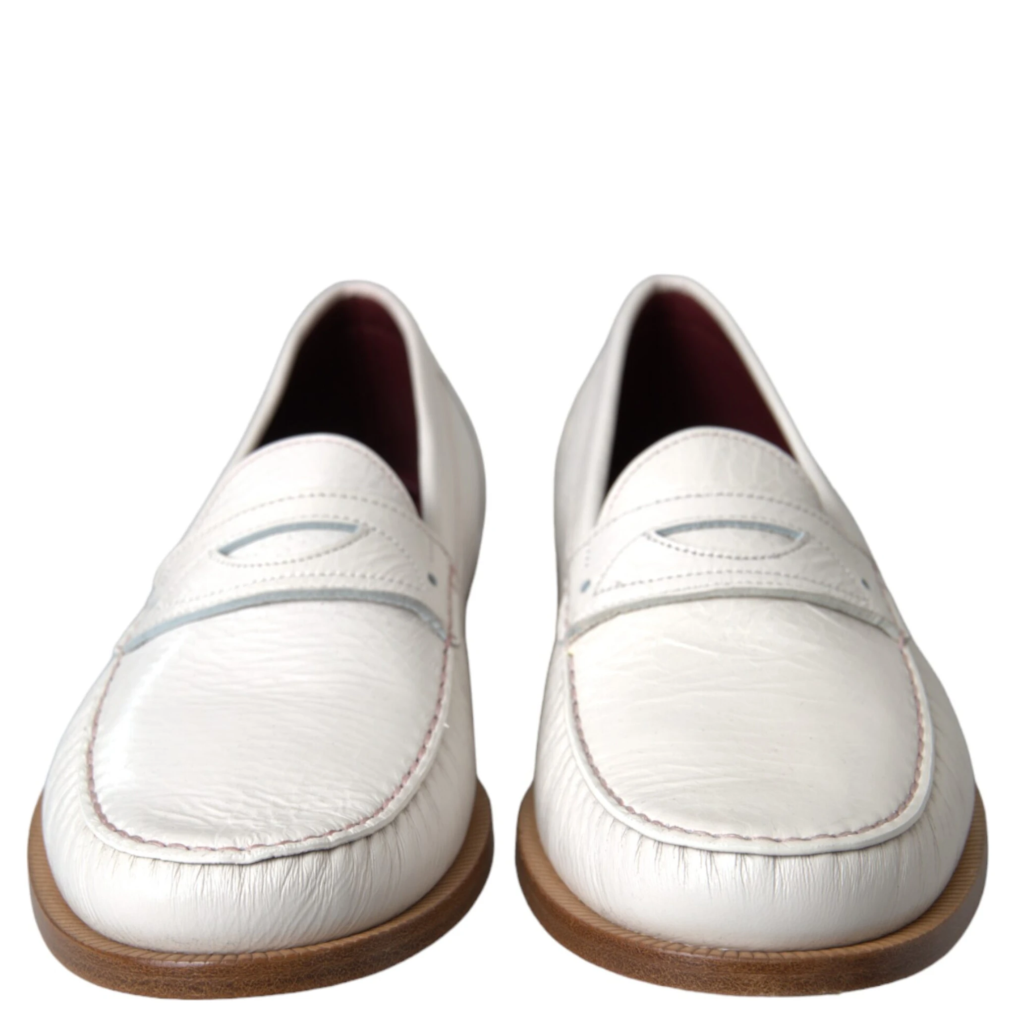 White Leather Slip On Mocassin Loafers Shoes