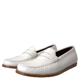 White Leather Slip On Mocassin Loafers Shoes