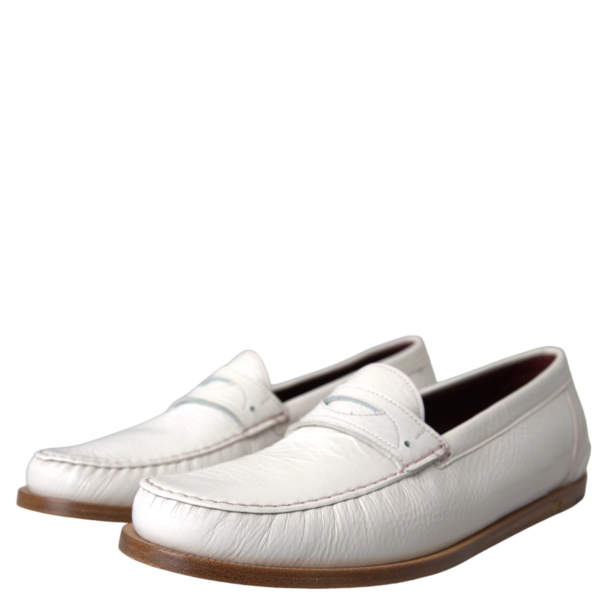 White Leather Slip On Mocassin Loafers Shoes