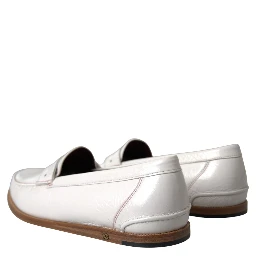 White Leather Slip On Mocassin Loafers Shoes