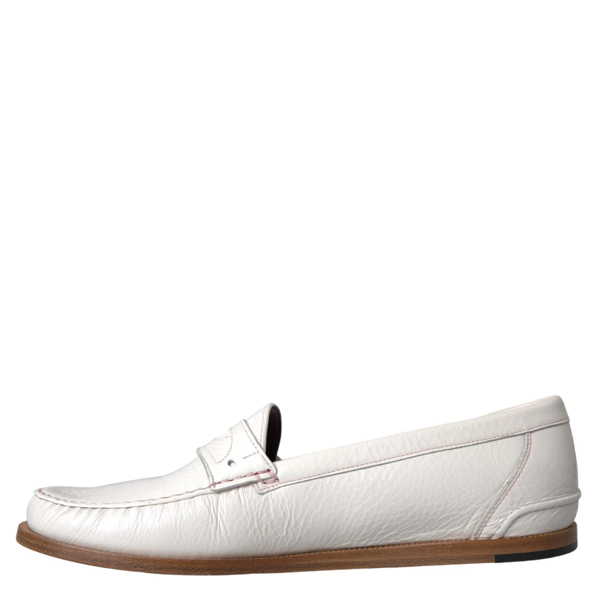 White Leather Slip On Mocassin Loafers Shoes