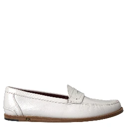 White Leather Slip On Mocassin Loafers Shoes