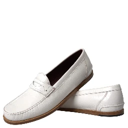 White Leather Slip On Mocassin Loafers Shoes