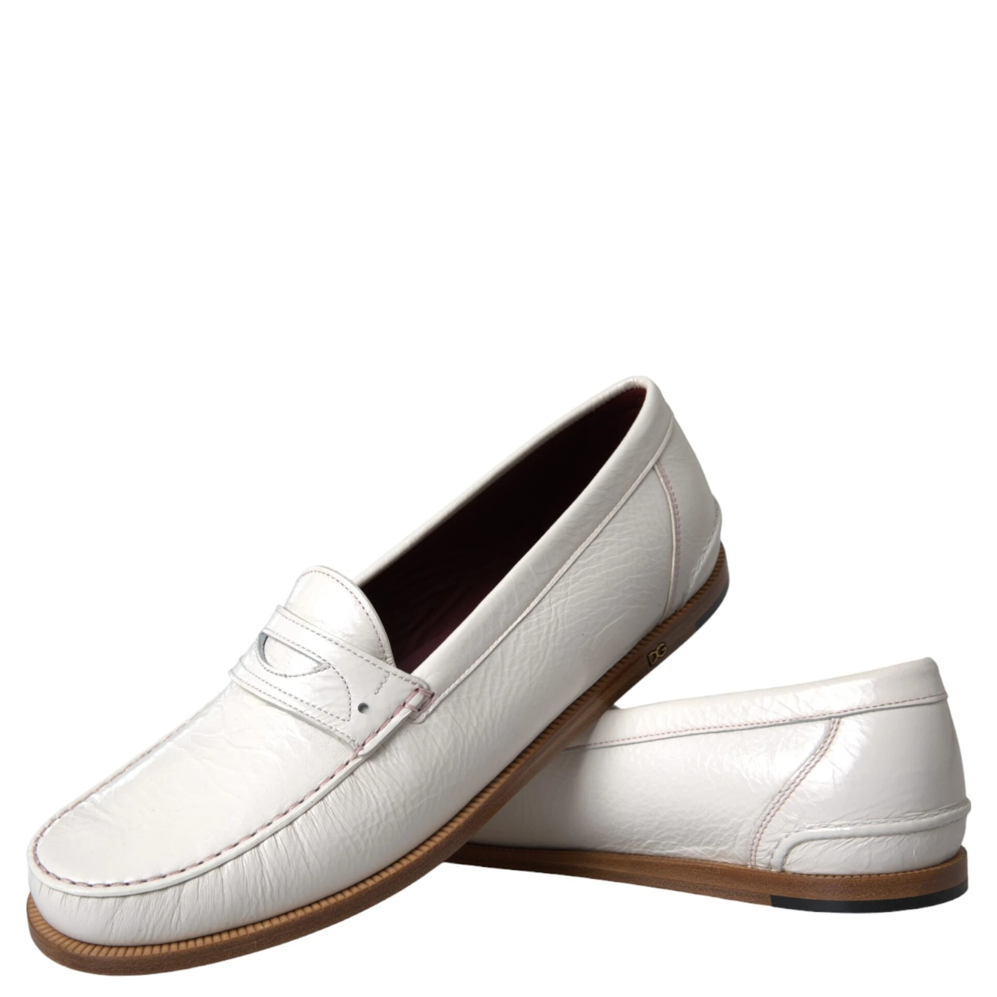 White Leather Slip On Mocassin Loafers Shoes