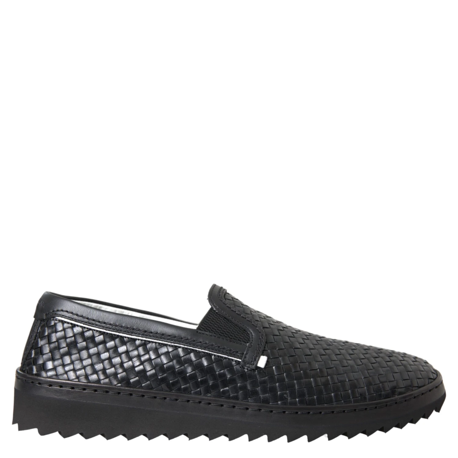 Black Woven Buffalo Leather Men Loafers Shoes