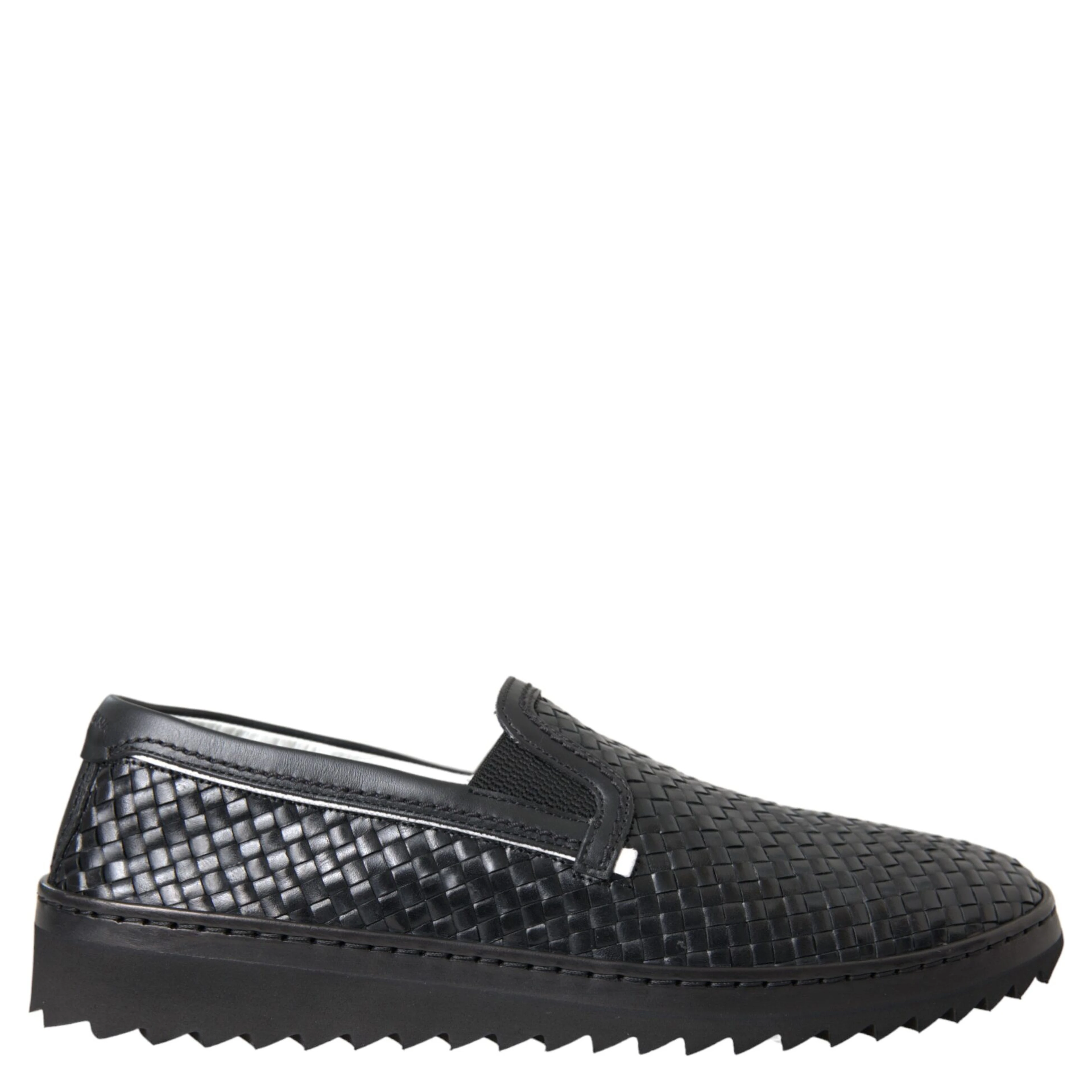 Black Woven Buffalo Leather Men Loafers Shoes