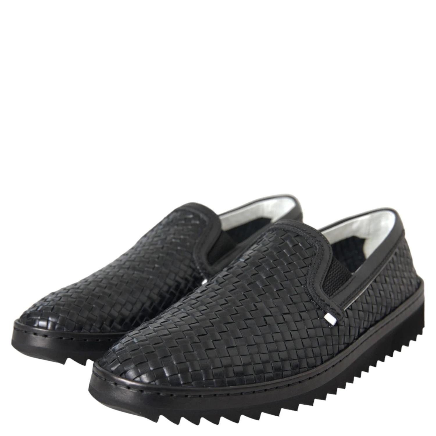 Black Woven Buffalo Leather Men Loafers Shoes
