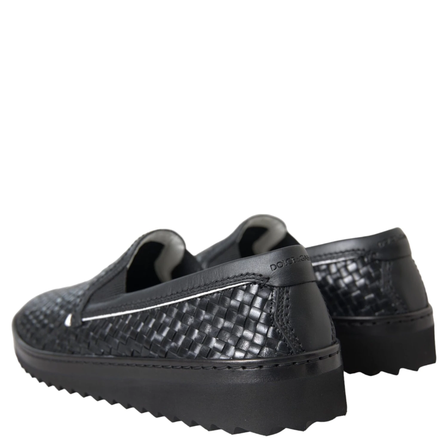 Black Woven Buffalo Leather Men Loafers Shoes
