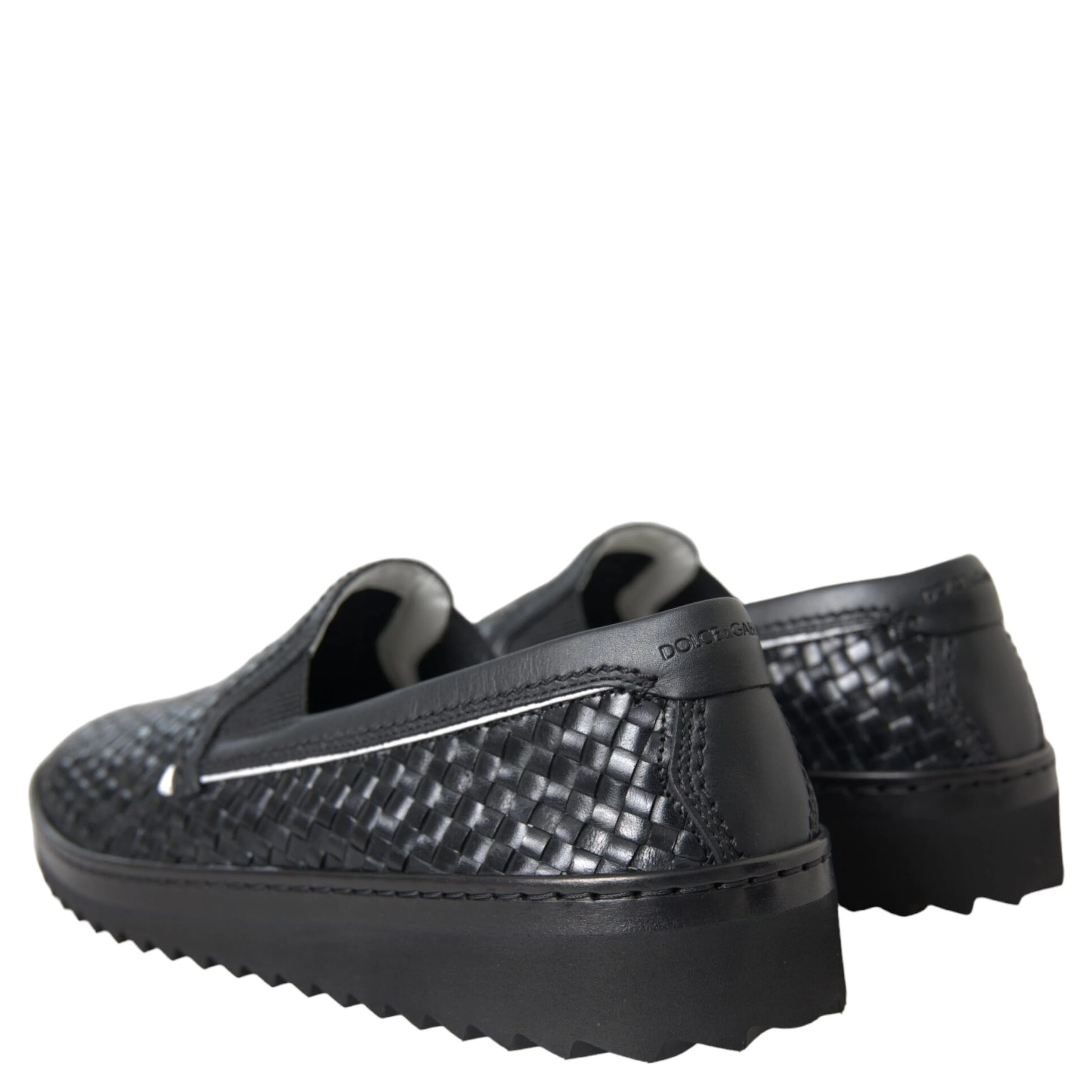 Black Woven Buffalo Leather Men Loafers Shoes