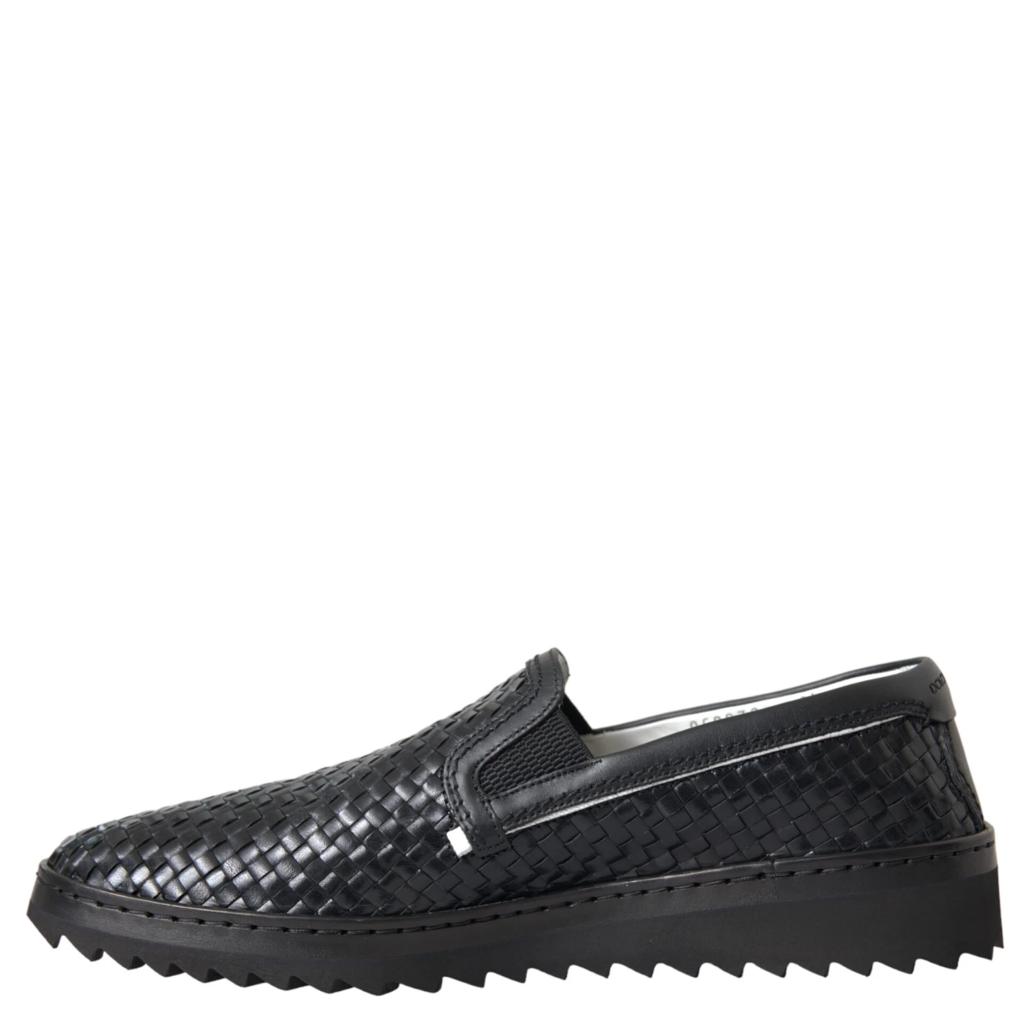 Black Woven Buffalo Leather Men Loafers Shoes