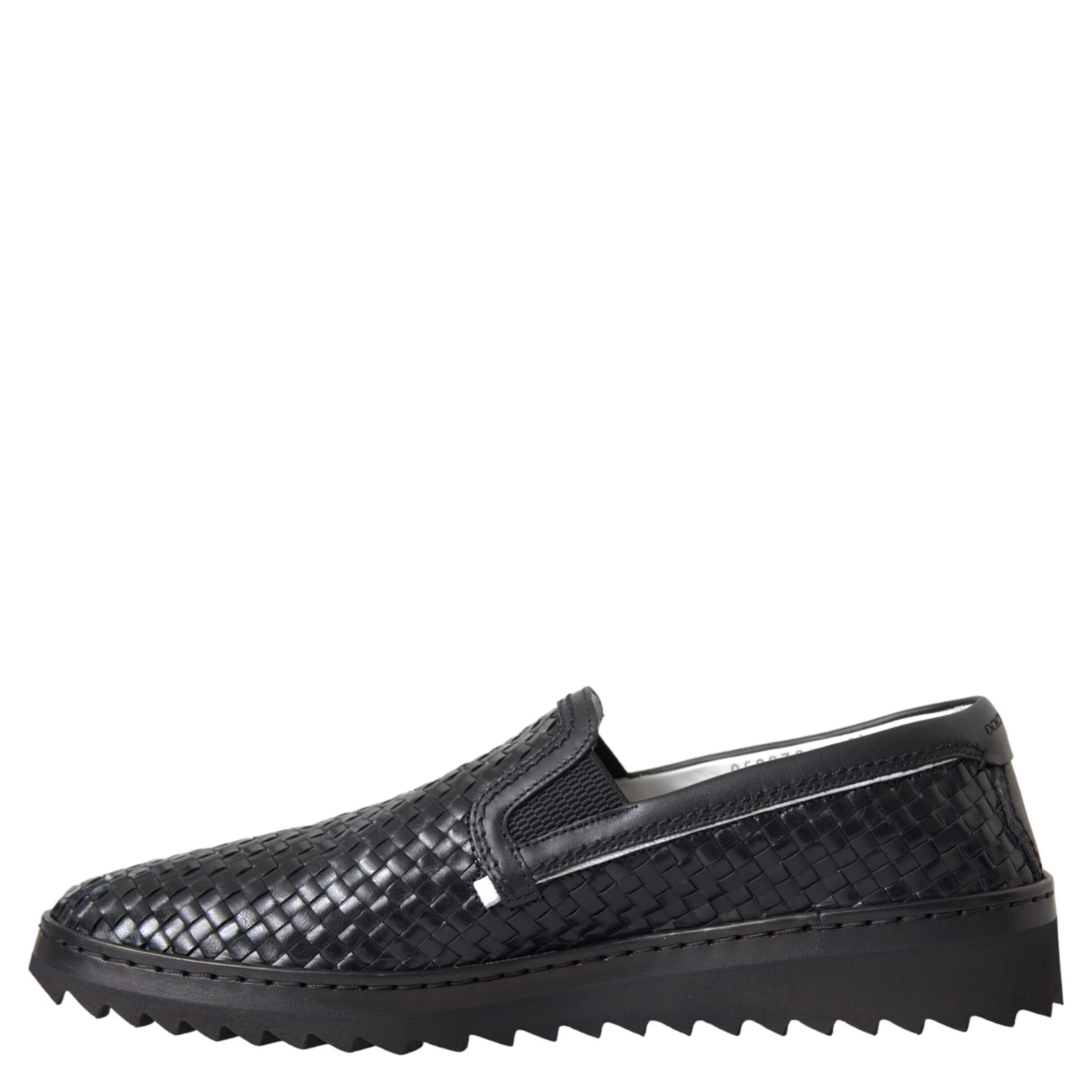 Black Woven Buffalo Leather Men Loafers Shoes