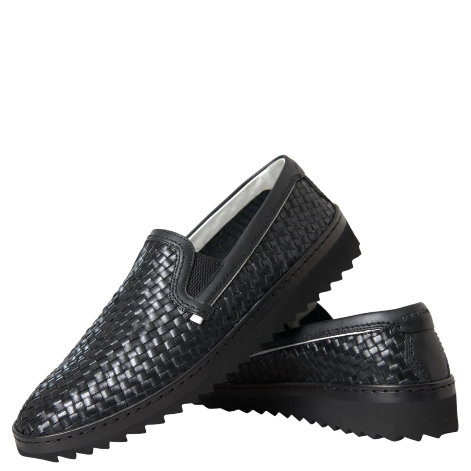 Black Woven Buffalo Leather Men Loafers Shoes