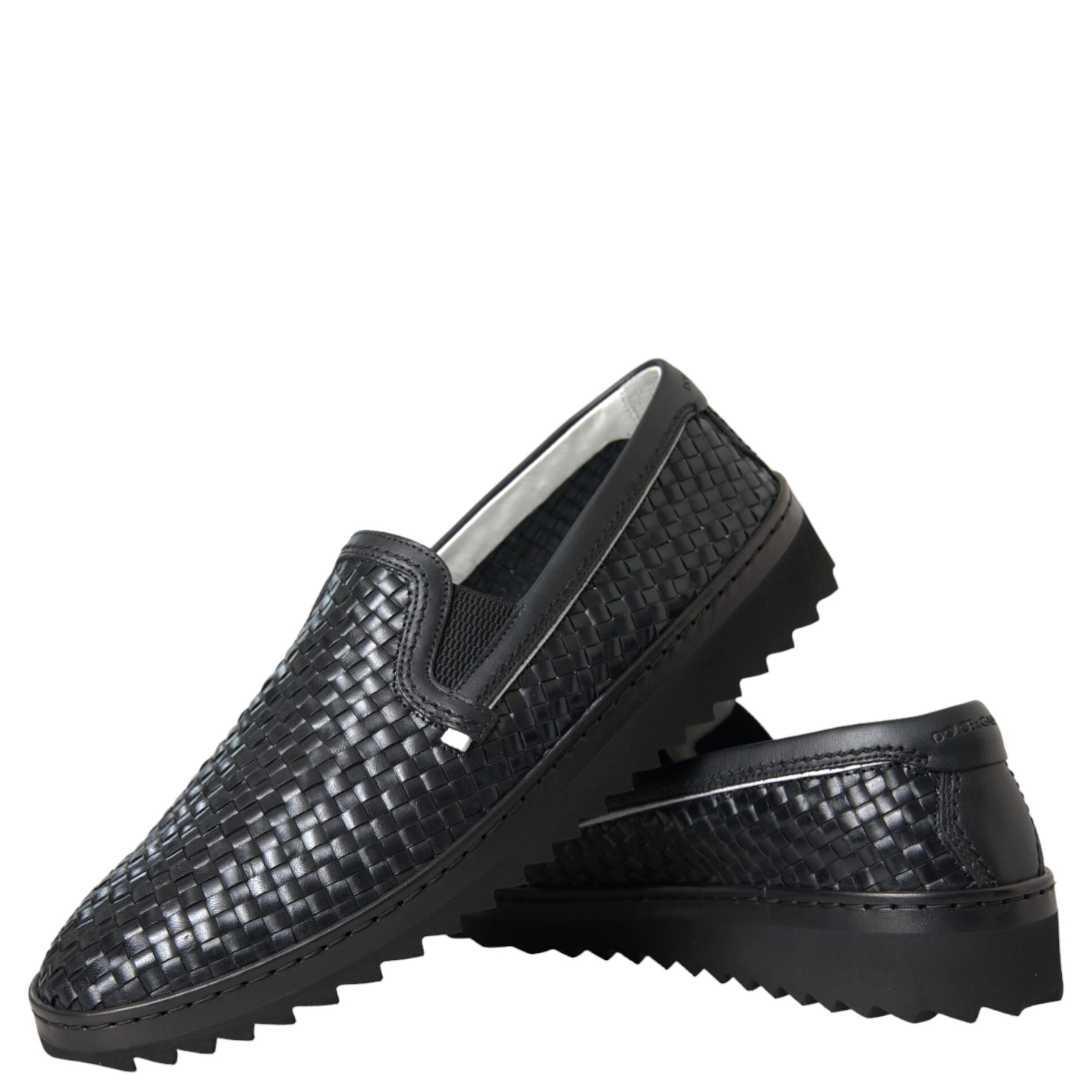 Black Woven Buffalo Leather Men Loafers Shoes