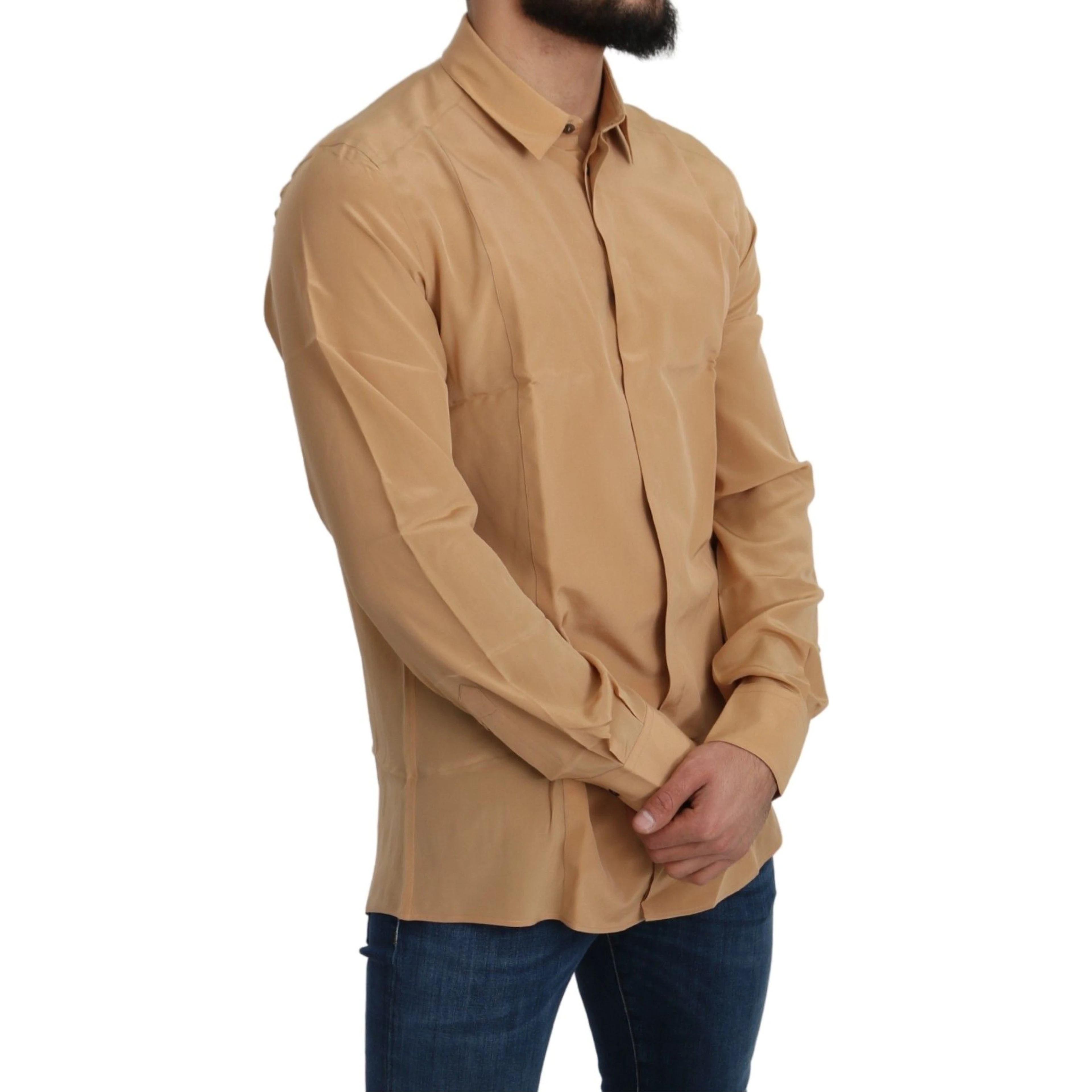 Elegant Yellow Silk Men's Formal Shirt