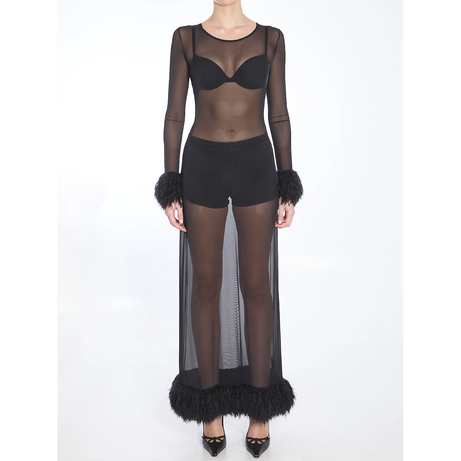 Mesh jersey long dress