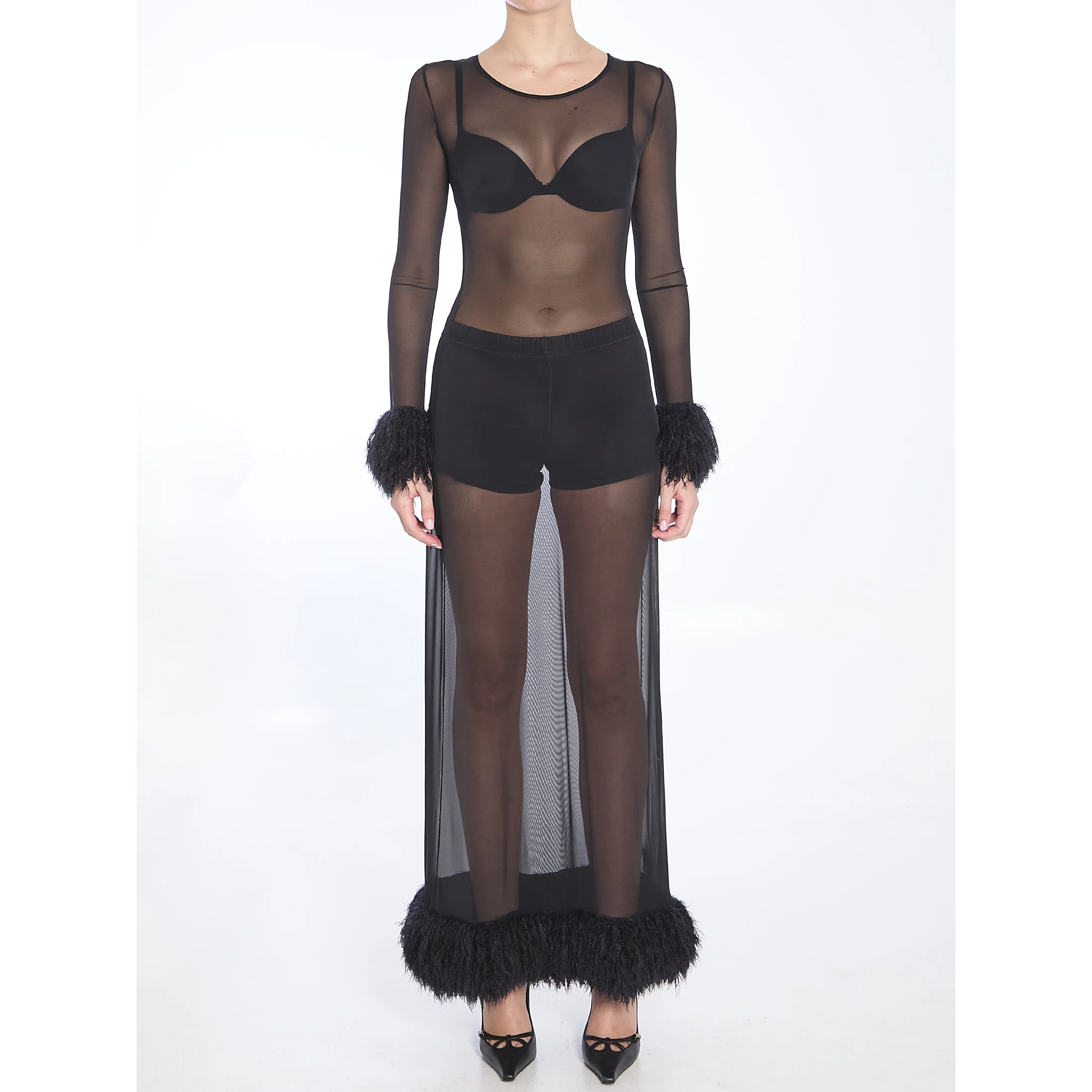 Mesh jersey long dress