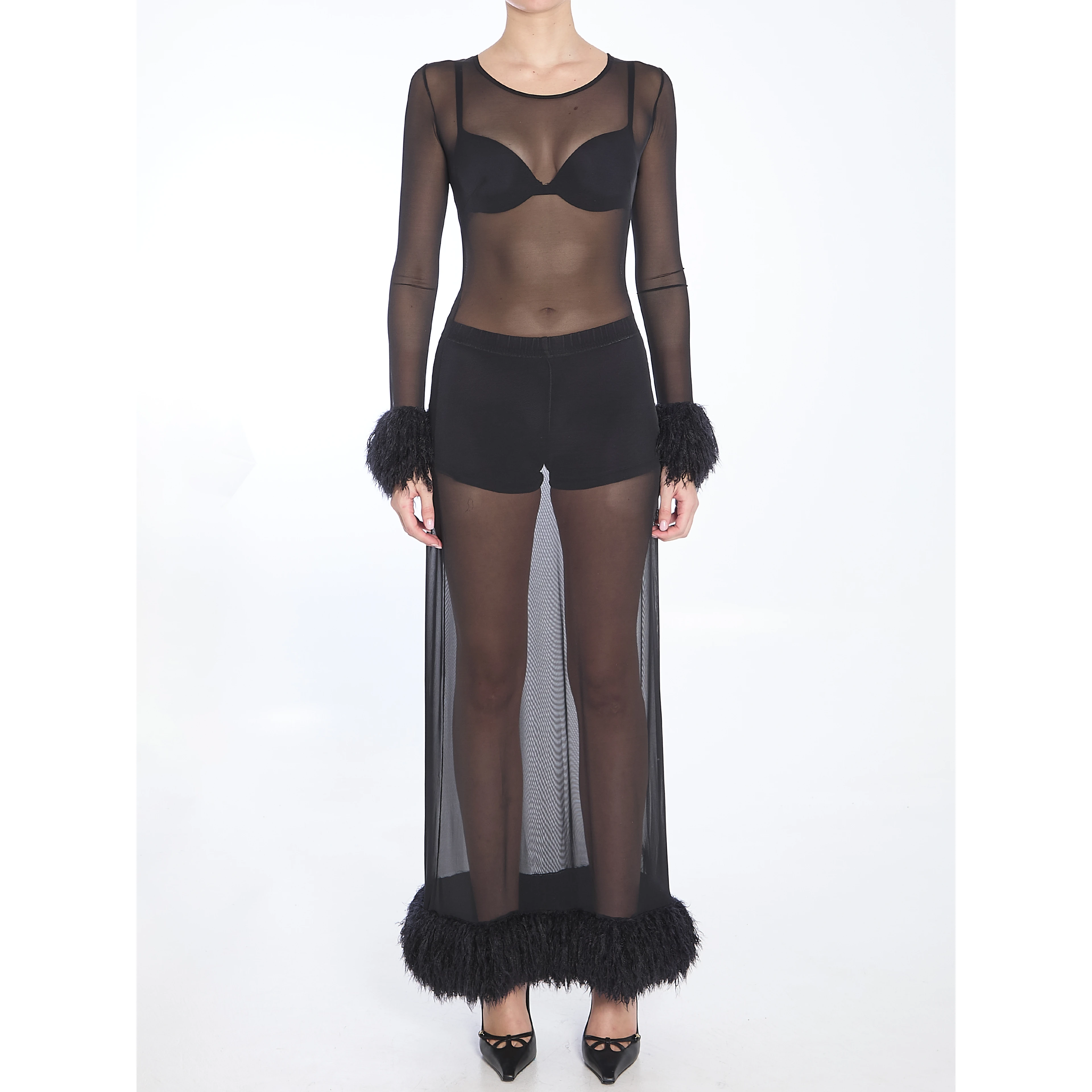 Mesh jersey long dress